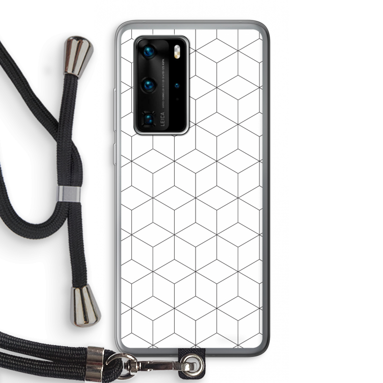 Zwart-witte kubussen: Huawei P40 Pro Transparant Hoesje met koord