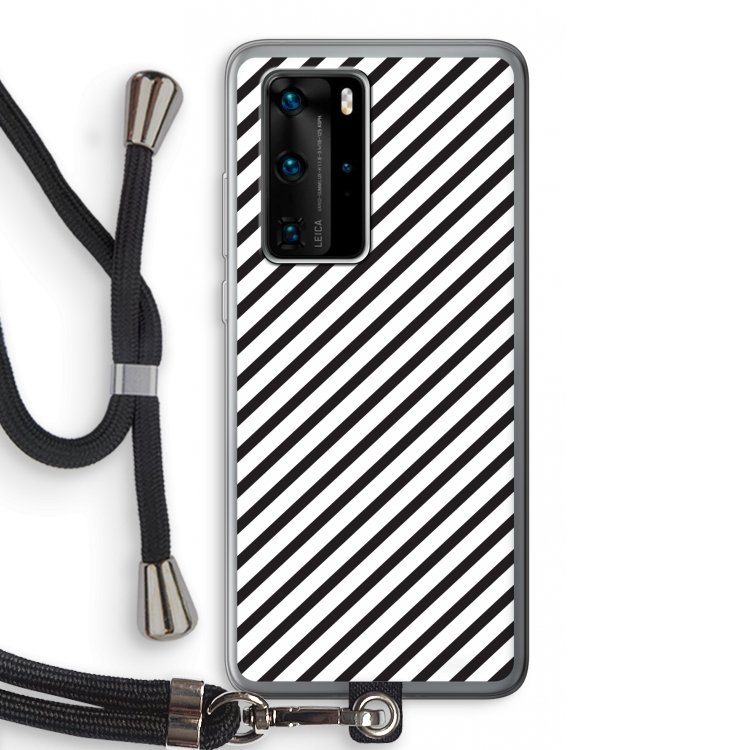 Strepen zwart-wit: Huawei P40 Pro Transparant Hoesje met koord