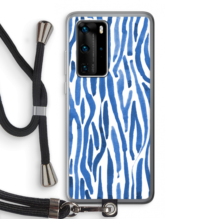 Blauwe nerven: Huawei P40 Pro Transparant Hoesje met koord