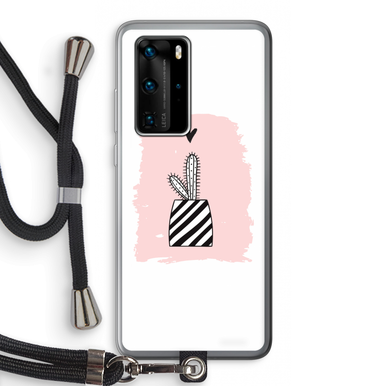 Zwart-wit cactus: Huawei P40 Pro Transparant Hoesje met koord