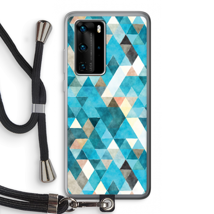 Gekleurde driehoekjes blauw: Huawei P40 Pro Transparant Hoesje met koord