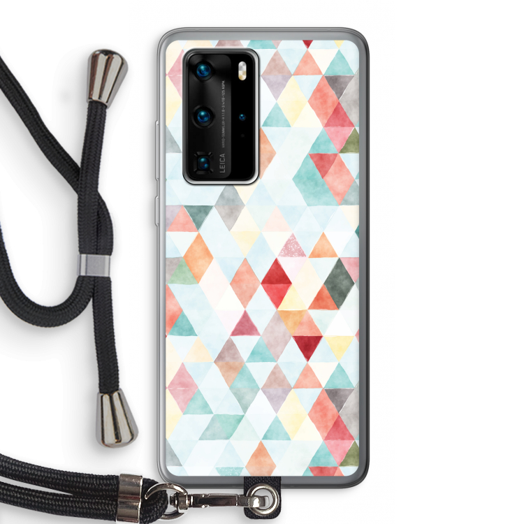 Gekleurde driehoekjes pastel: Huawei P40 Pro Transparant Hoesje met koord