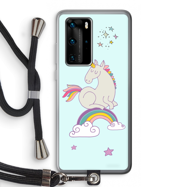 Regenboog eenhoorn: Huawei P40 Pro Transparant Hoesje met koord