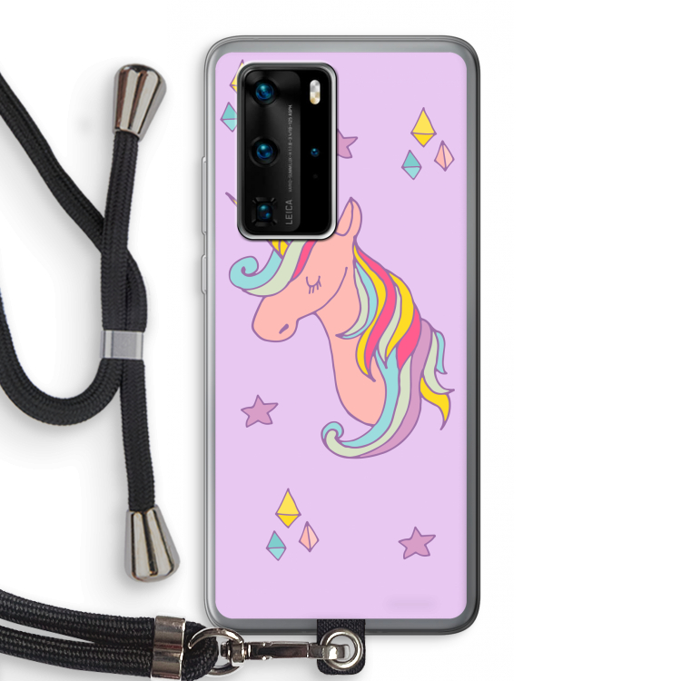 Roze eenhoorn: Huawei P40 Pro Transparant Hoesje met koord