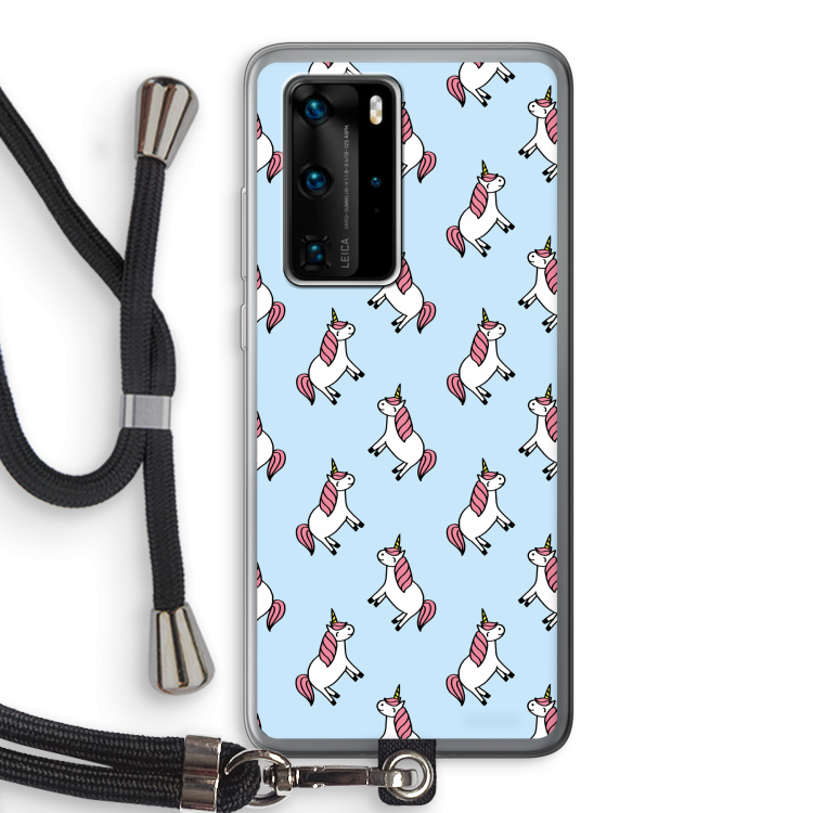 Eenhoorns overal: Huawei P40 Pro Transparant Hoesje met koord