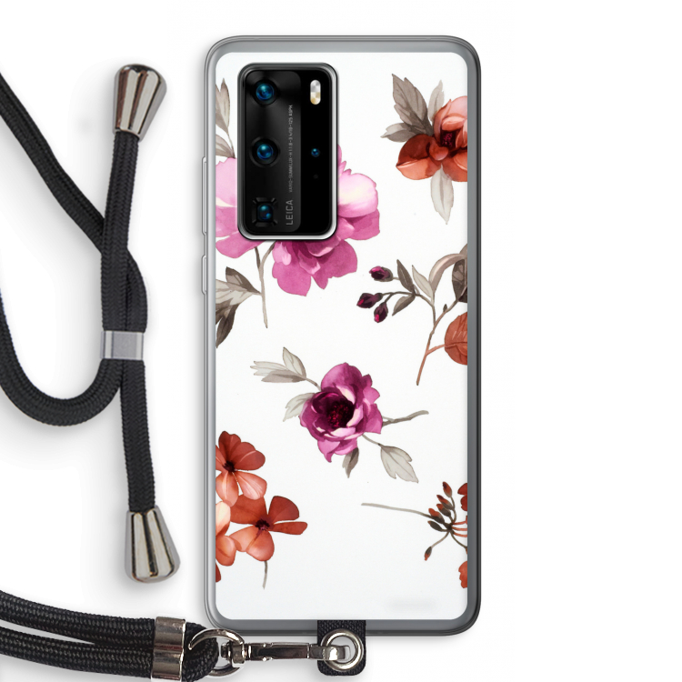 Geschilderde bloemen: Huawei P40 Pro Transparant Hoesje met koord