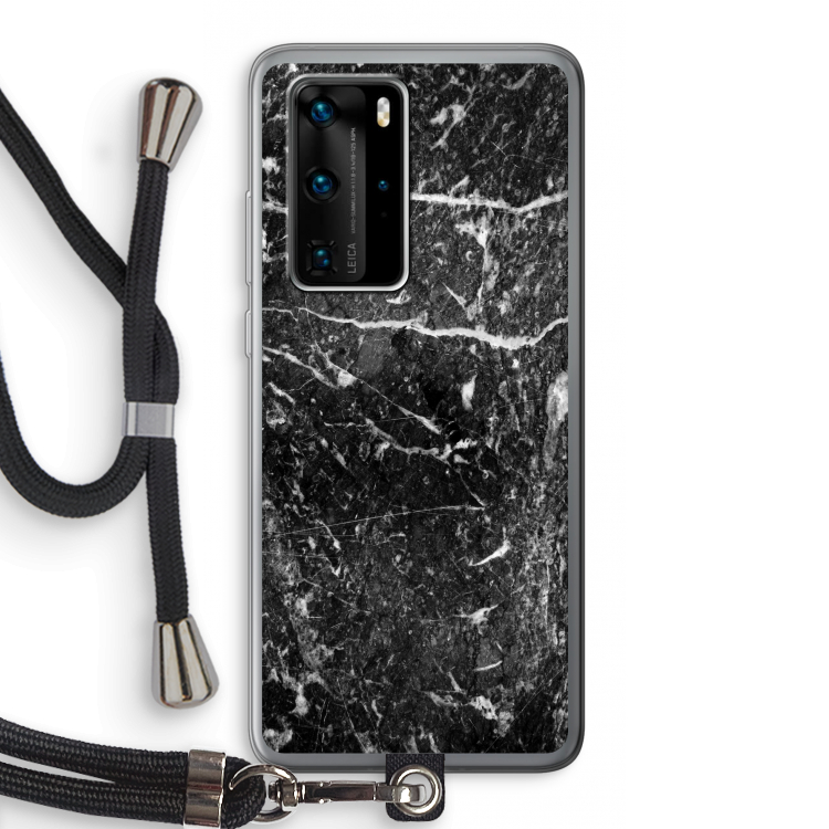 Zwart marmer: Huawei P40 Pro Transparant Hoesje met koord