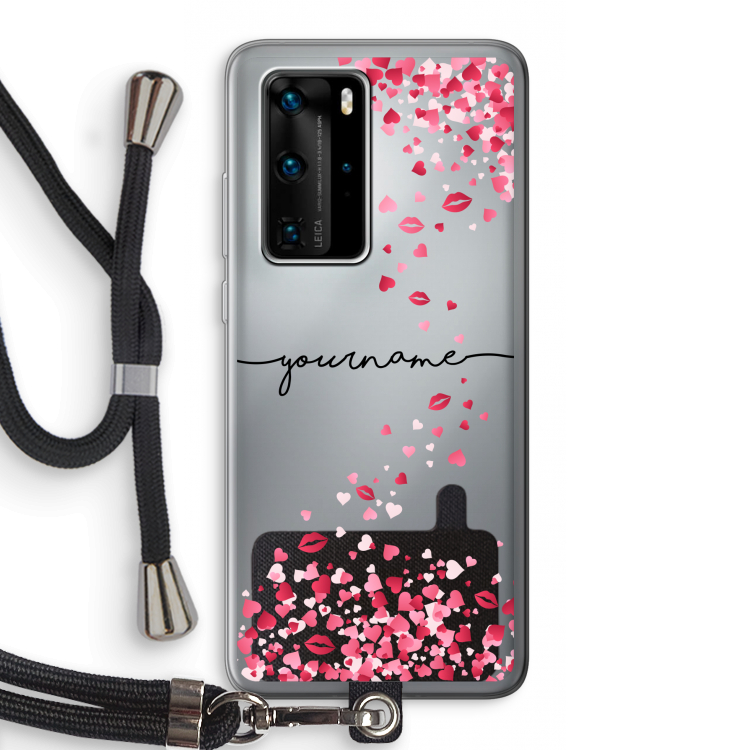 Hartjes en kusjes: Huawei P40 Pro Transparant Hoesje met koord