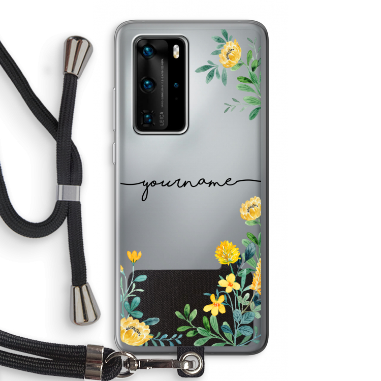 Gele bloemen: Huawei P40 Pro Transparant Hoesje met koord