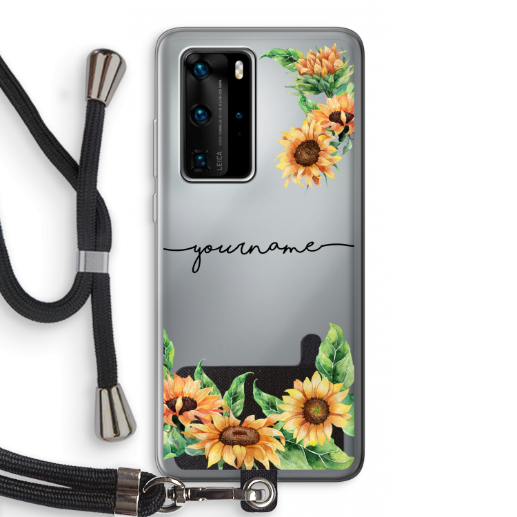 Zonnebloemen: Huawei P40 Pro Transparant Hoesje met koord