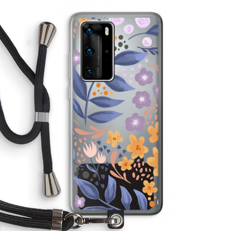 Flowers with blue leaves: Huawei P40 Pro Transparant Hoesje met koord