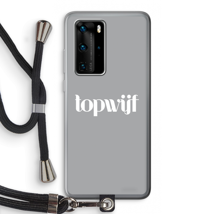 Topwijf Grijs Wit: Huawei P40 Pro Transparant Hoesje met koord
