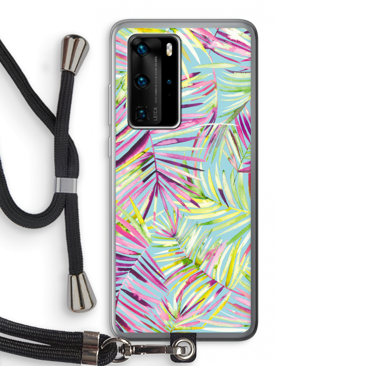 Tropical Palms Blue: Huawei P40 Pro Transparant Hoesje met koord