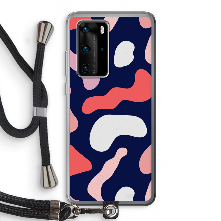 Memphis Shapes Pink: Huawei P40 Pro Transparant Hoesje met koord