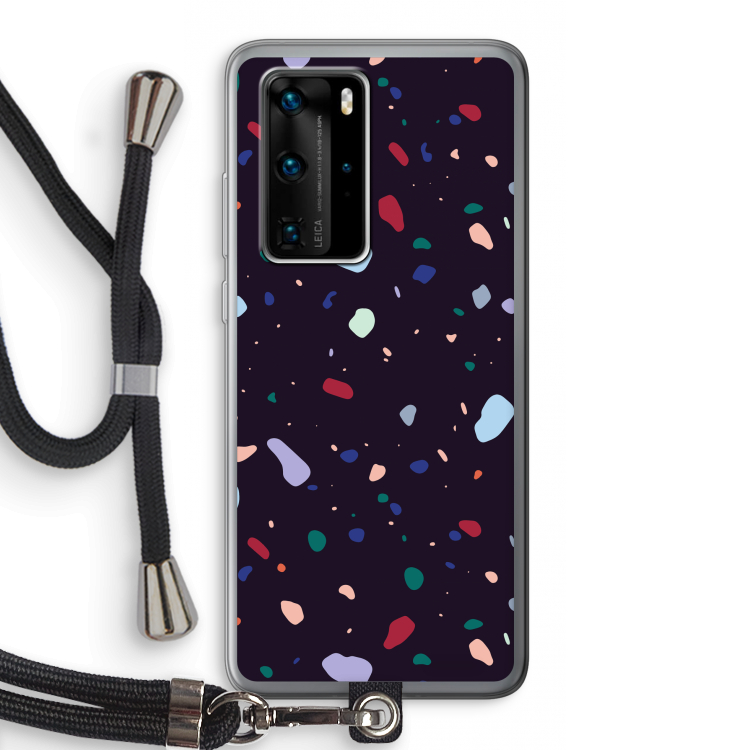 Dark Rounded Terrazzo: Huawei P40 Pro Transparant Hoesje met koord
