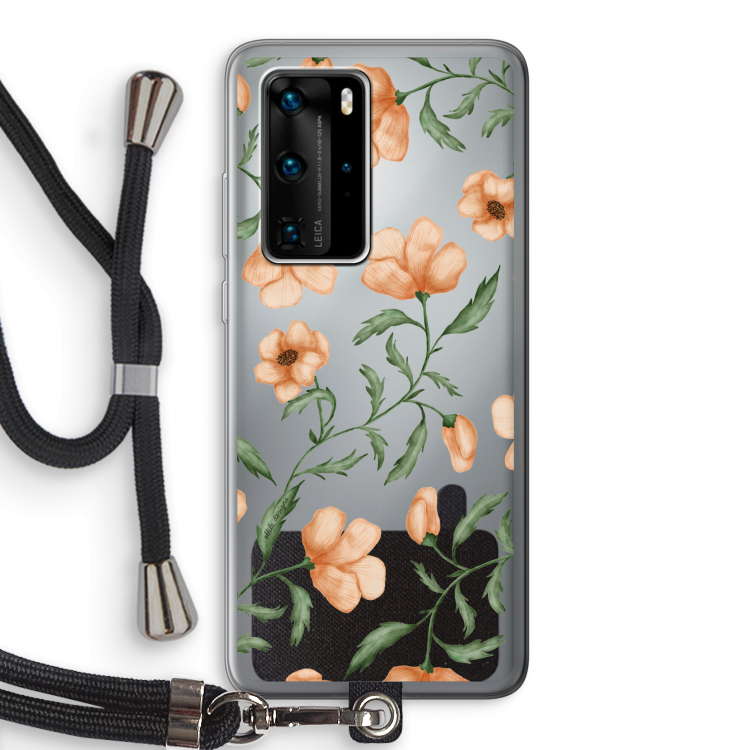 Peachy flowers: Huawei P40 Pro Transparant Hoesje met koord