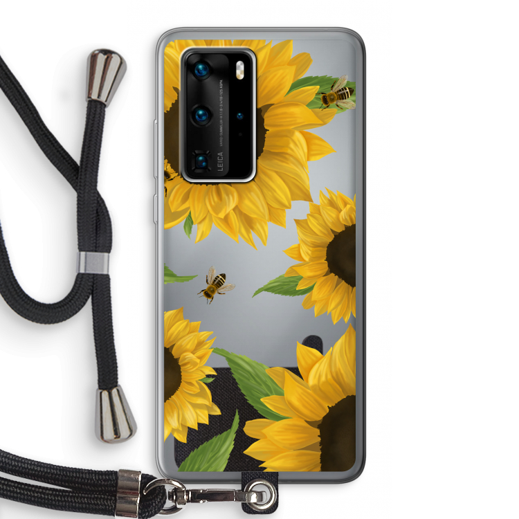Sunflower and bees: Huawei P40 Pro Transparant Hoesje met koord
