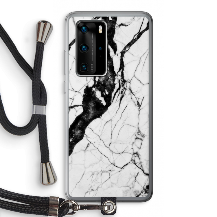 Witte marmer 2: Huawei P40 Pro Transparant Hoesje met koord