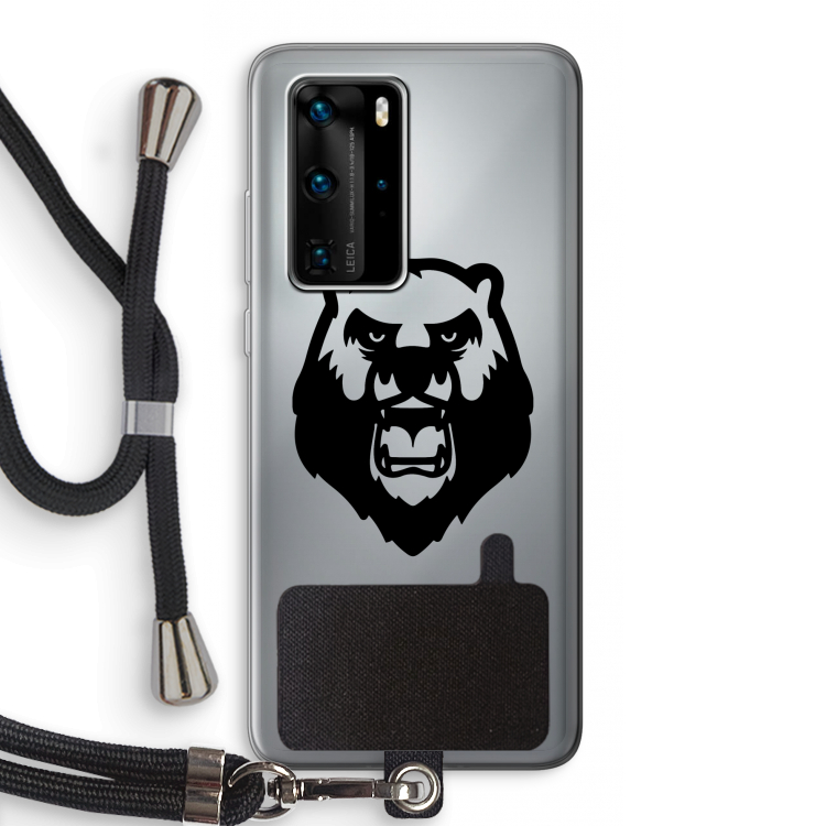 Angry Bear (black): Huawei P40 Pro Transparant Hoesje met koord