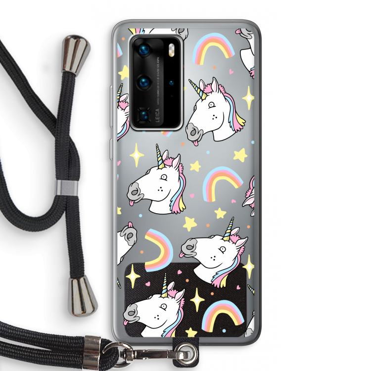 Rainbow Unicorn: Huawei P40 Pro Transparant Hoesje met koord