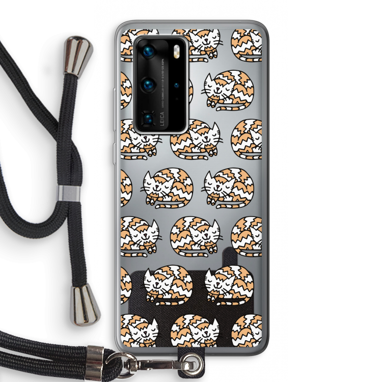 Slapende poes: Huawei P40 Pro Transparant Hoesje met koord