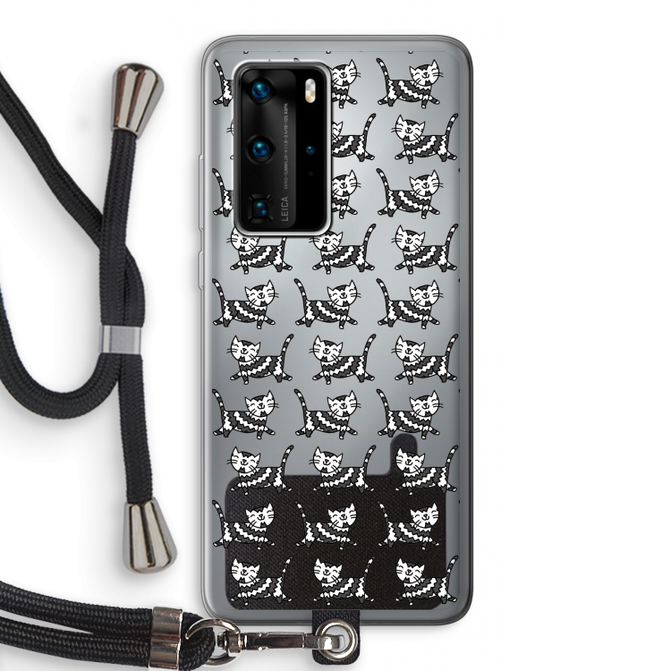 Zwarte poes: Huawei P40 Pro Transparant Hoesje met koord