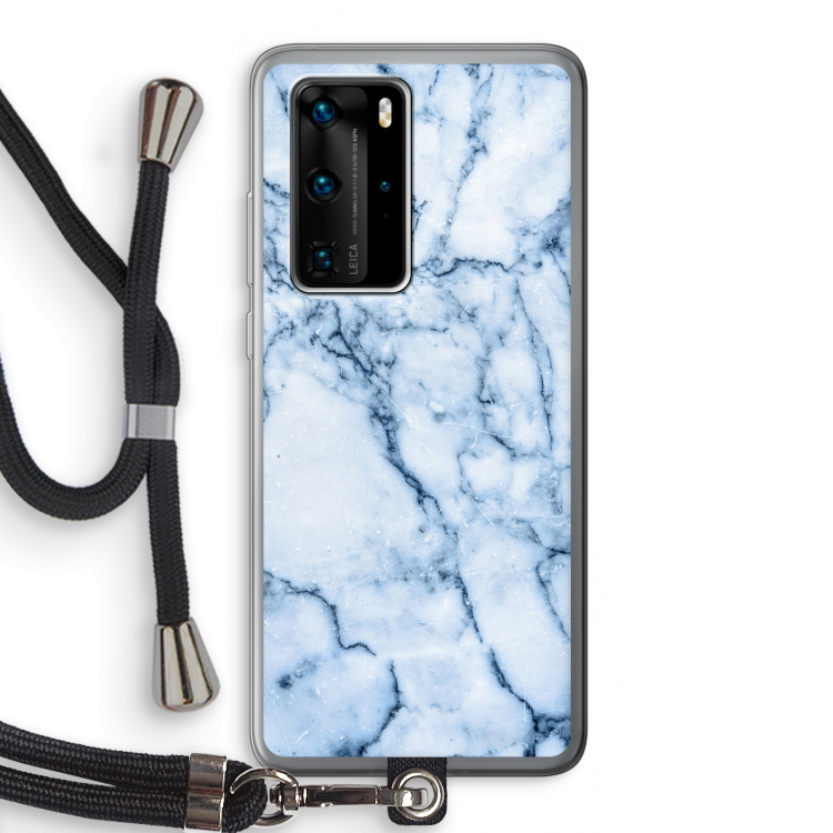 Blauw marmer: Huawei P40 Pro Transparant Hoesje met koord