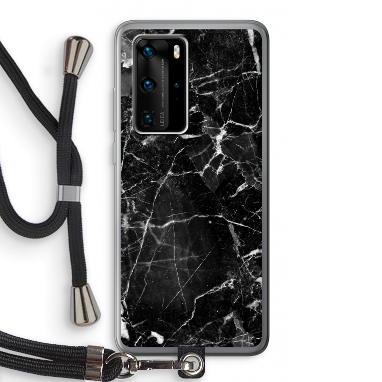 Zwart Marmer 2: Huawei P40 Pro Transparant Hoesje met koord
