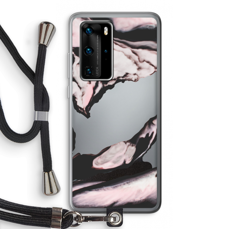 Roze stroom: Huawei P40 Pro Transparant Hoesje met koord