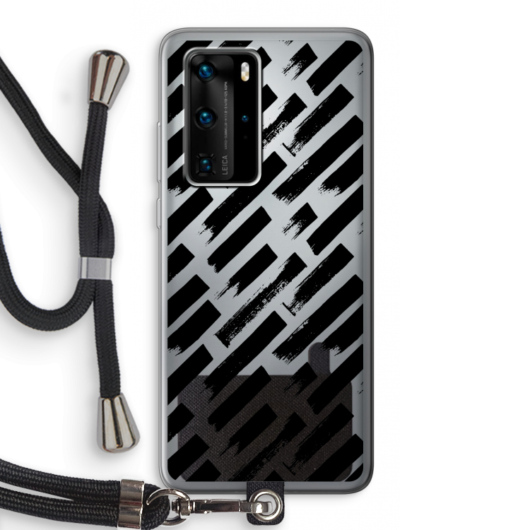 Zwarte vegen: Huawei P40 Pro Transparant Hoesje met koord