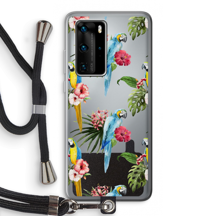 Kleurrijke papegaaien: Huawei P40 Pro Transparant Hoesje met koord