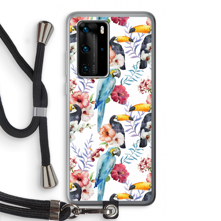 Bloemen tukan: Huawei P40 Pro Transparant Hoesje met koord