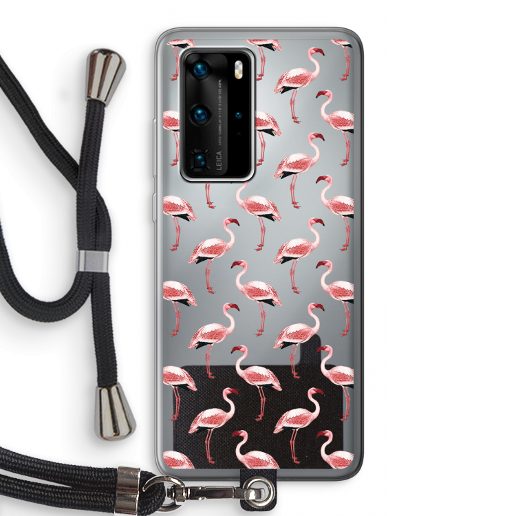 Flamingoprint groen: Huawei P40 Pro Transparant Hoesje met koord