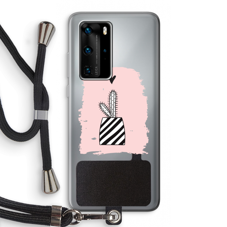 Zwart-wit cactus: Huawei P40 Pro Transparant Hoesje met koord