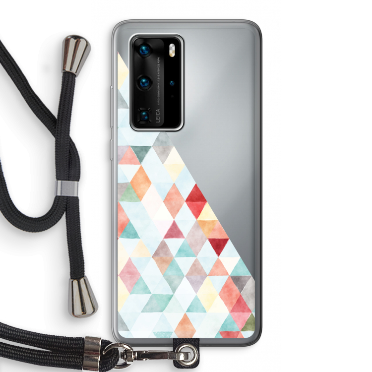 Gekleurde driehoekjes pastel: Huawei P40 Pro Transparant Hoesje met koord