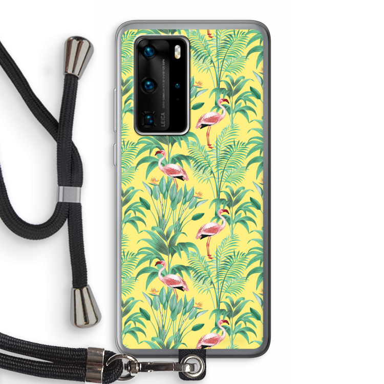 Flamingo party: Huawei P40 Pro Transparant Hoesje met koord