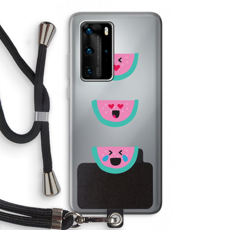 Smiley watermeloen: Huawei P40 Pro Transparant Hoesje met koord