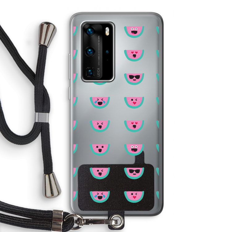 Smiley watermeloenprint: Huawei P40 Pro Transparant Hoesje met koord