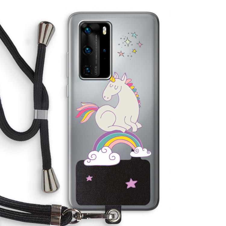 Regenboog eenhoorn: Huawei P40 Pro Transparant Hoesje met koord