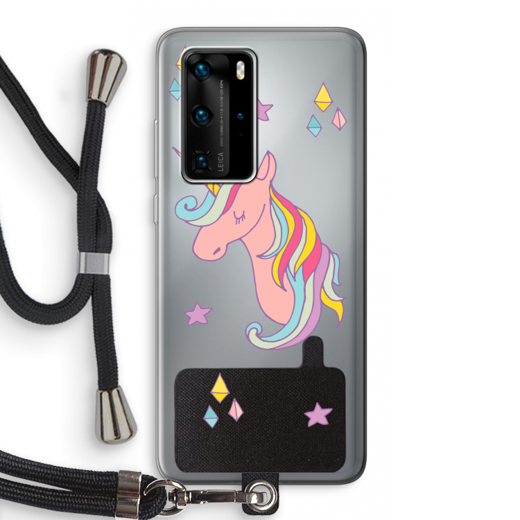 Roze eenhoorn: Huawei P40 Pro Transparant Hoesje met koord