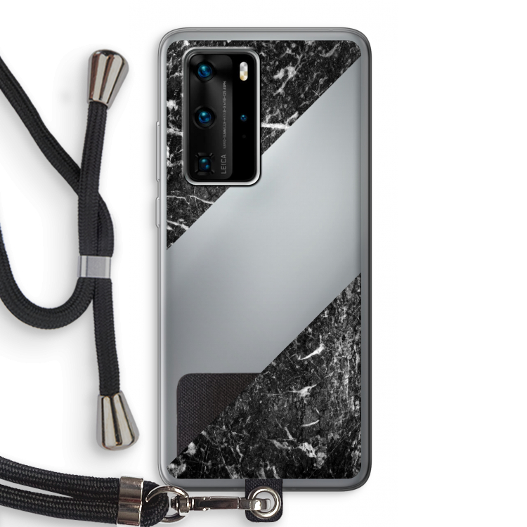 Zwart marmer: Huawei P40 Pro Transparant Hoesje met koord
