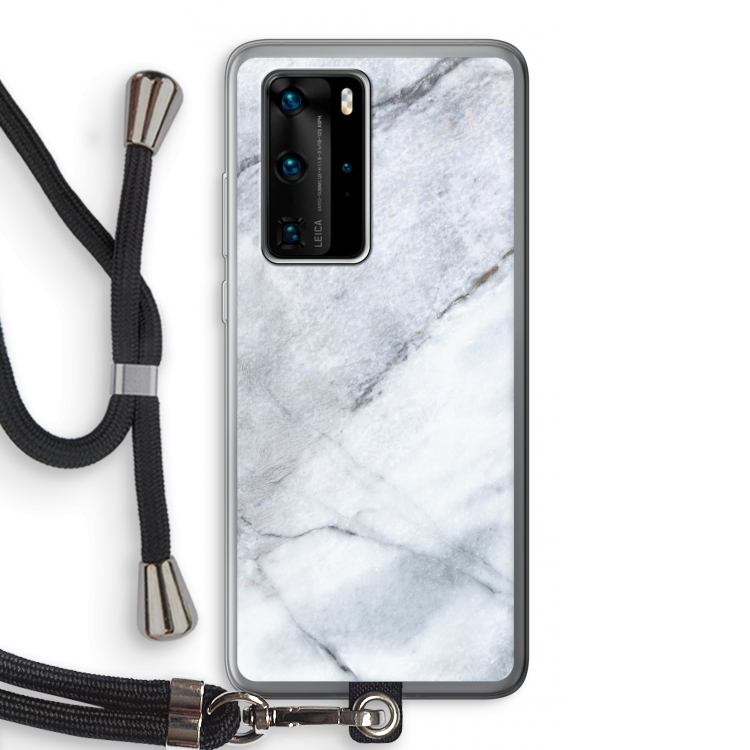 Witte marmer: Huawei P40 Pro Transparant Hoesje met koord