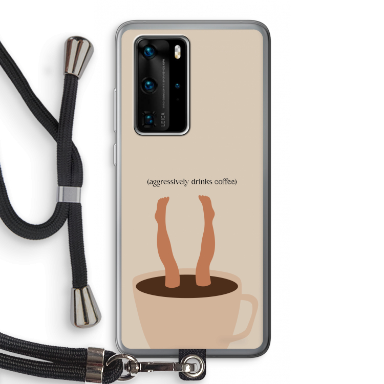 Aggressively drinks coffee: Huawei P40 Pro Transparant Hoesje met koord