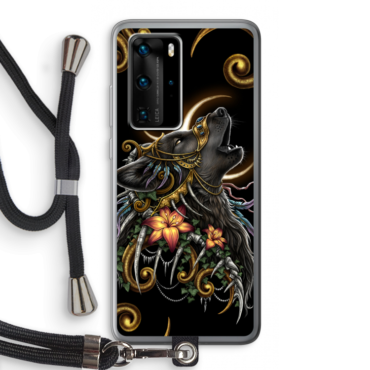 Huilende Wolf: Huawei P40 Pro Transparant Hoesje met koord