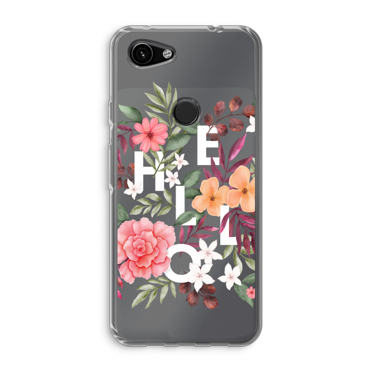 Hello in flowers: Google Pixel 3a Transparant Hoesje