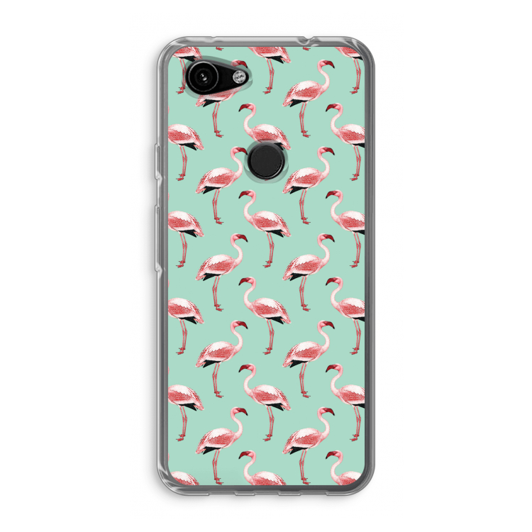 Flamingoprint groen: Google Pixel 3a Transparant Hoesje
