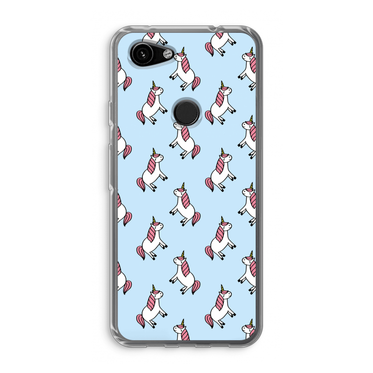Eenhoorns overal: Google Pixel 3a Transparant Hoesje