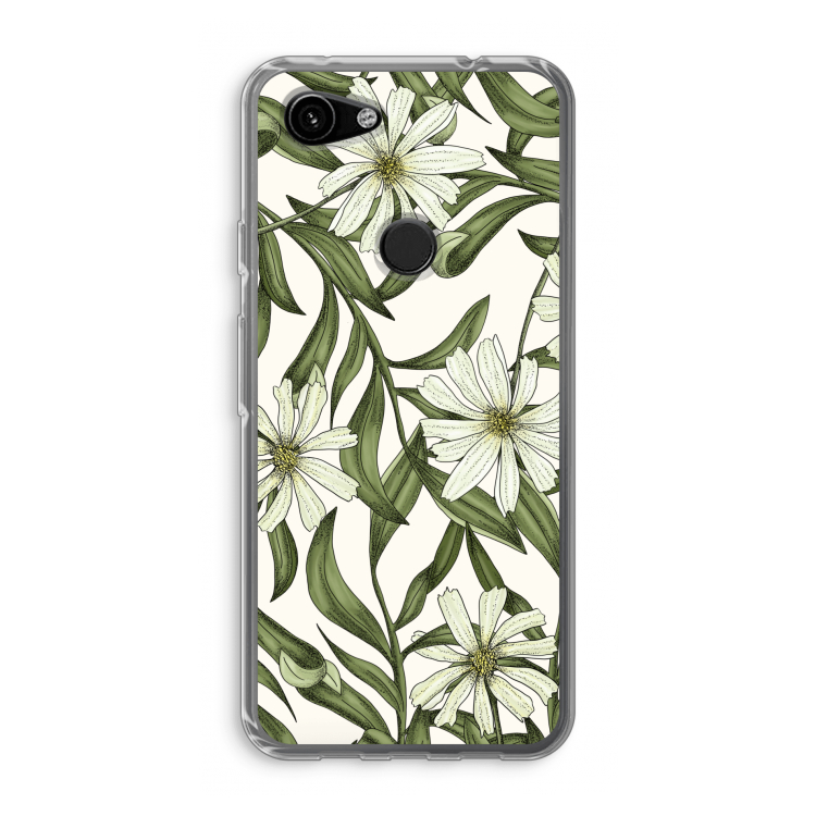 Wit bloemenpatroon: Google Pixel 3a Transparant Hoesje