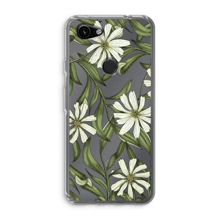 Wit bloemenpatroon: Google Pixel 3a Transparant Hoesje