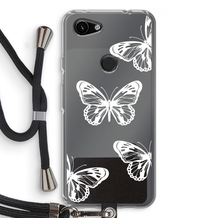 White butterfly: Pixel 3a Transparant Hoesje met koord